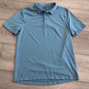 Lululemon Evolution Polo Shirt Mens Medium Blue Teal Golf Activewear Preppy